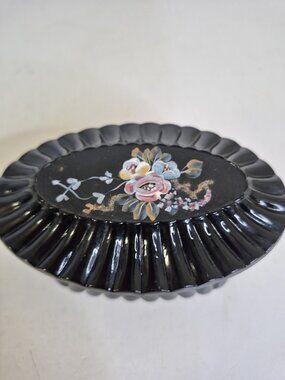 Fenton Art Glass Hand Painted Artist Signed " Victorian Bouquet " Oval...